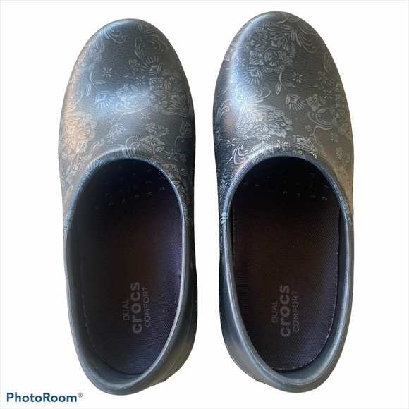 CROCS Neria Pro Graphic Work Clog Sz 5 Blk Floral - Picture 4 of 12